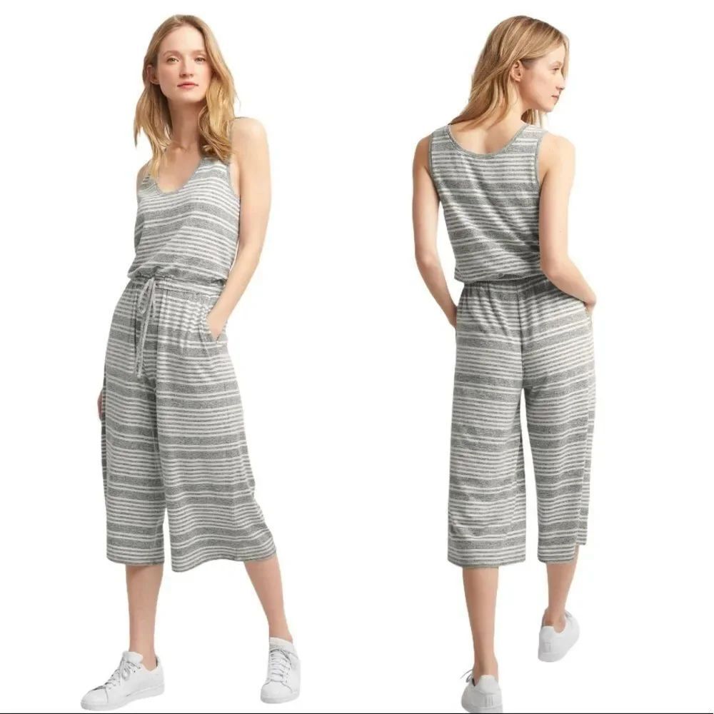Gap Softspun Knit Stripe Wide-leg Jumpsuit size Medium